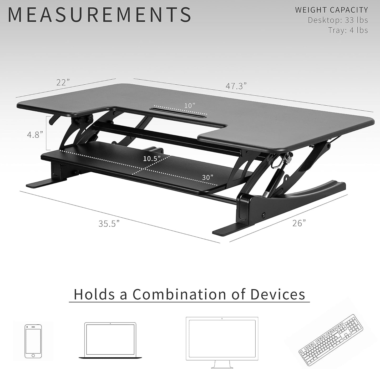 VIVO 48 inch Height Adjustable Large Stand Up Desk Converter, V Series, Quick Sit to Stand Tabletop Dual Monitor Riser Workstation, Black, DESK-V048V