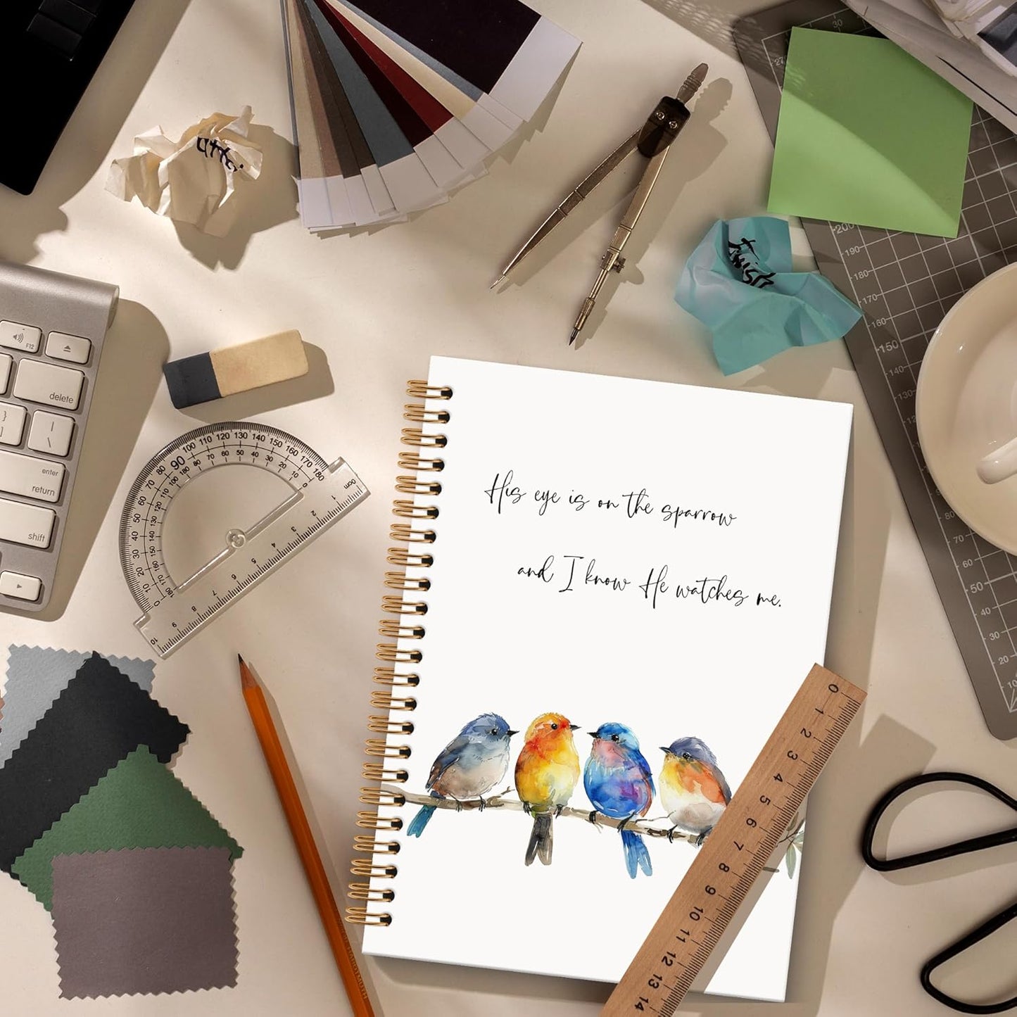 Christian Bird Sparrow Notebook Journal, Rustic Spring Bird Spiral Notebook, Sparrow Watching Notebooks Gifts for Birds Lovers Women Men, Birds Themed School Office Supplies, 6x8.2In