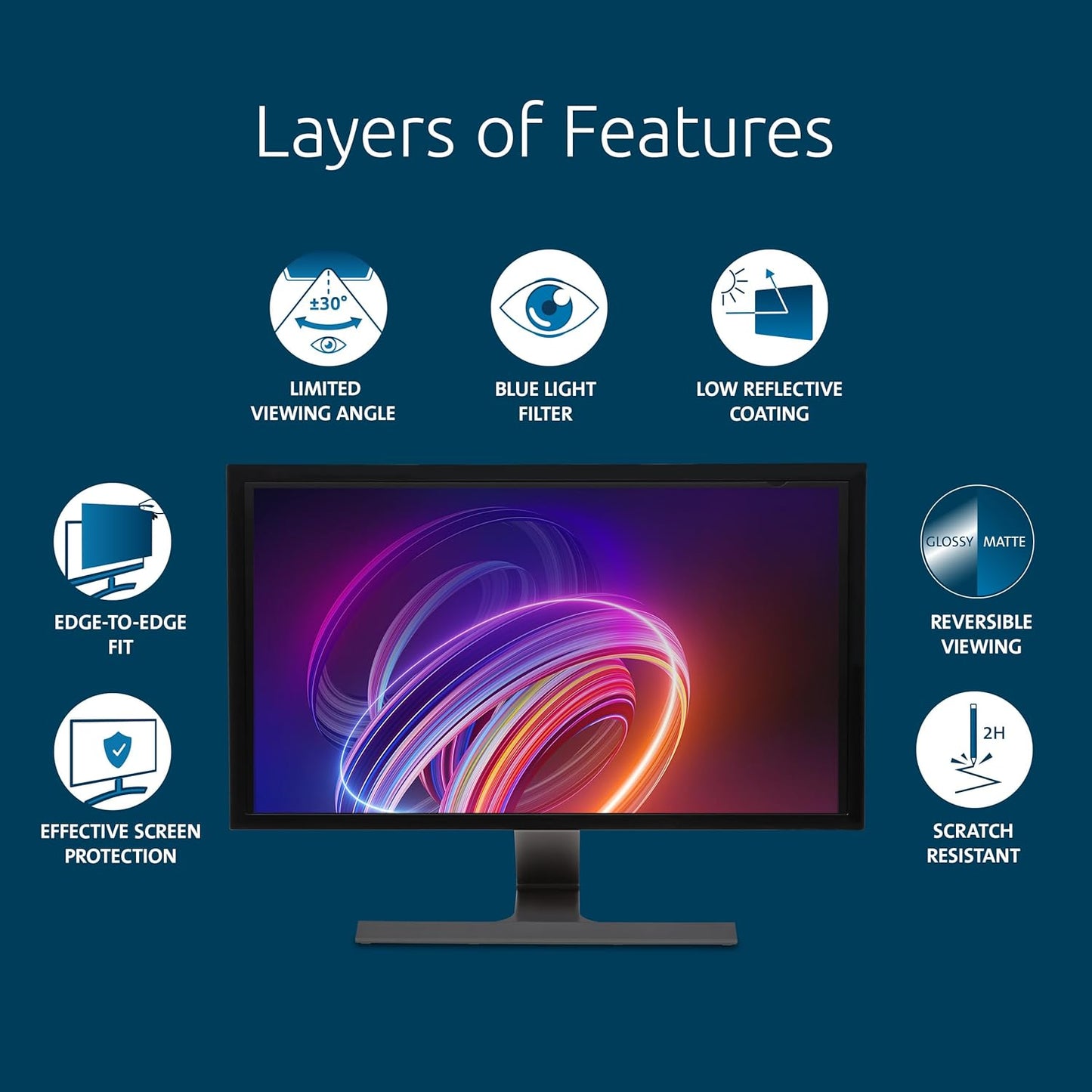 Kensington 27 inch Computer Privacy Screen for Desktop, 16:9 Widescreen Monitor, FP270W9 Anti-Glare Blue Ray Reduction Computer Privacy Filter, Matte and Glossy Viewing Options, K55414WW