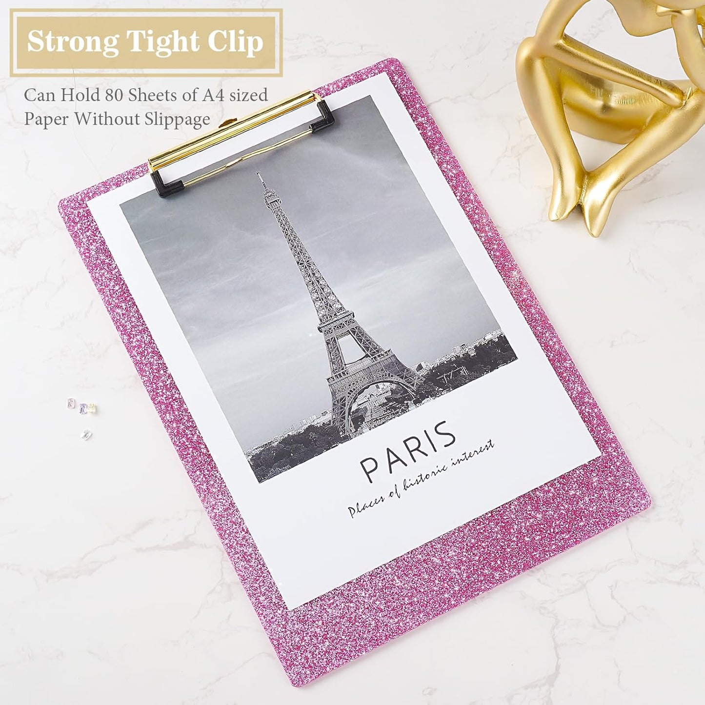 Hongri Plastic Acrylic Glitter Clipboard, 8.5x11" Stardard Letter A4 Size Clipboards for Classroom, Taecher, Women.Cute Confetti Clip Board, Office Supplies, School Supplies.