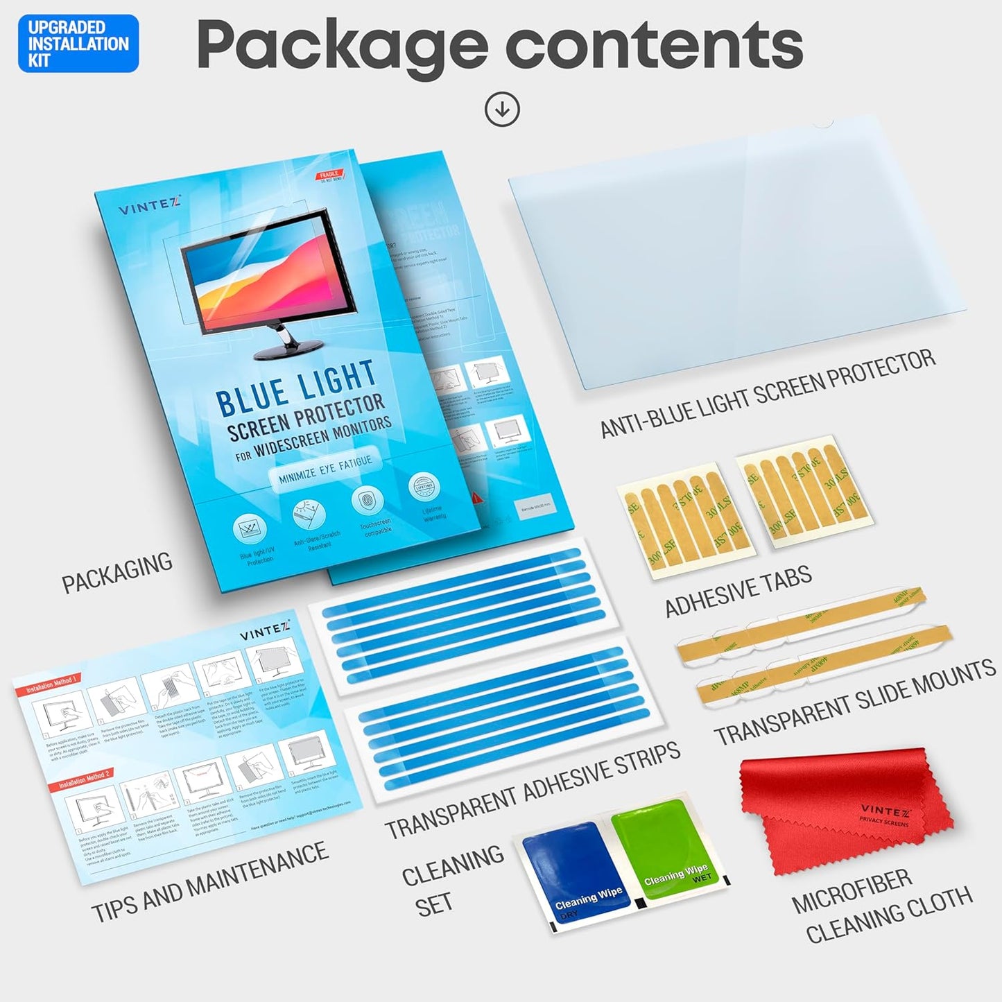 23 inch Blue Light Blocking Screen Protector Panel for 16:9 Widescreen Computer Monitor and Laptop - PC Anti-UV Eye Protection Filter Film - Anti-Scratch Diagonal Frame Shield [2 Pack]