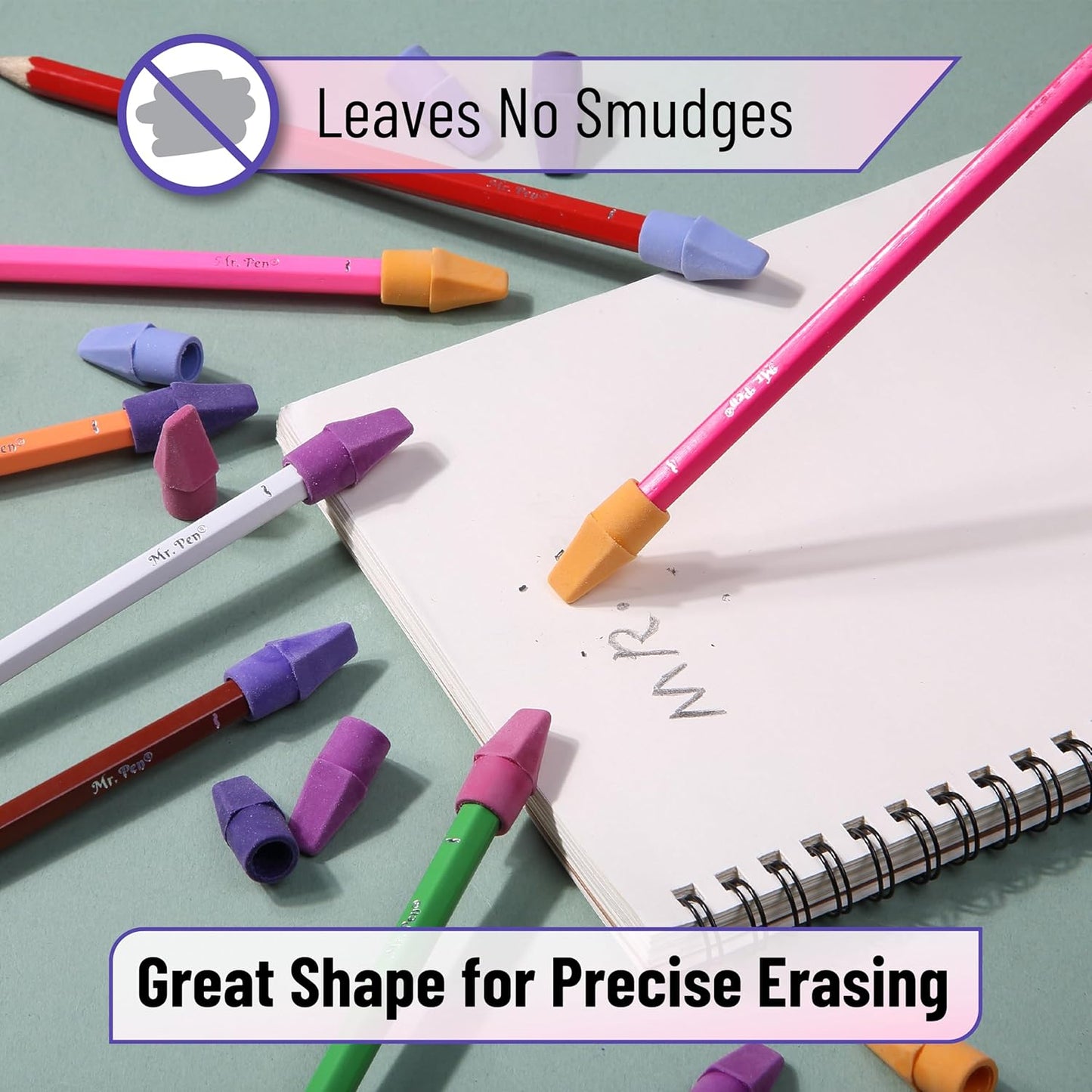 Mr. Pen- Pencil Top Erasers, 120 Pack, 6 Different Twilight Pulse Colors, Latex-Free & No Smudge Pencil Eraser Tops