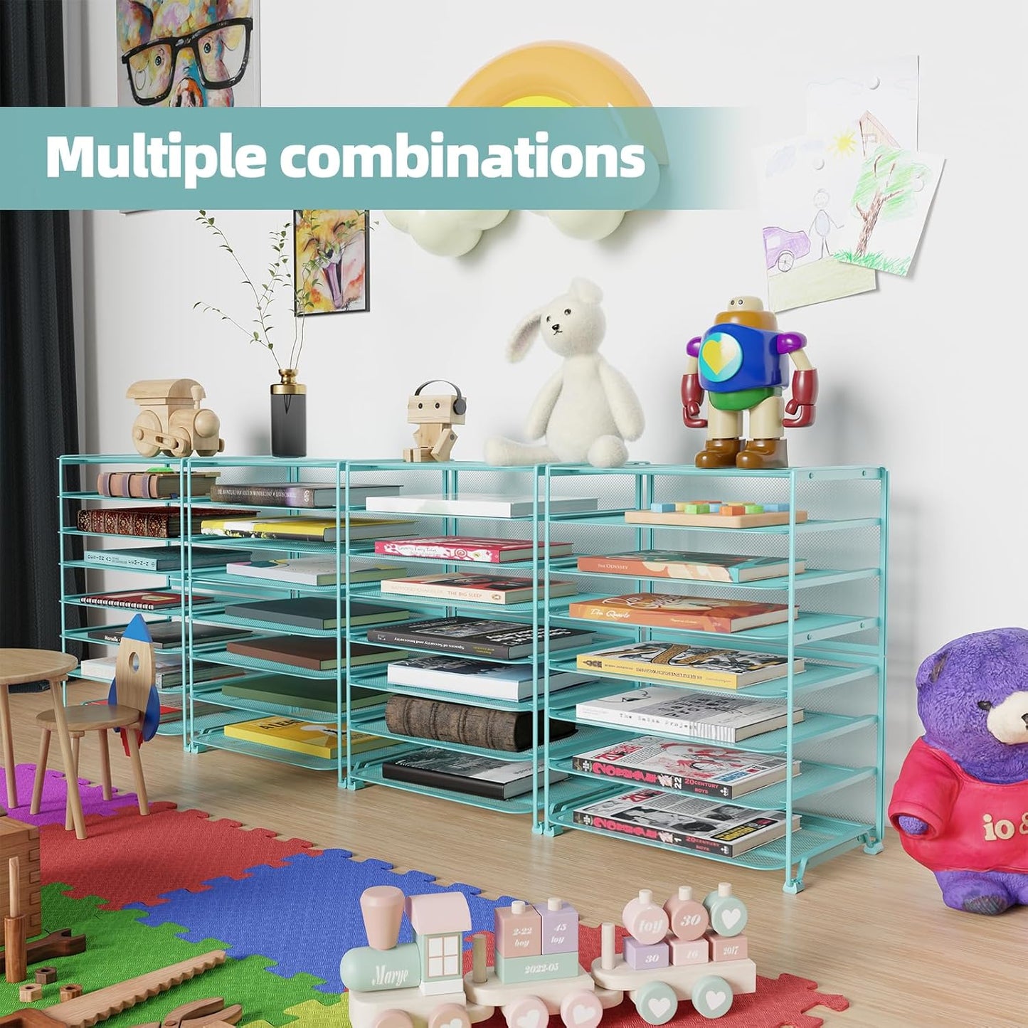 Simple Trending 2 Pack 8 Tier Letter Tray Paper - Mesh Desk File Organizer for Office School Desktop, Blue