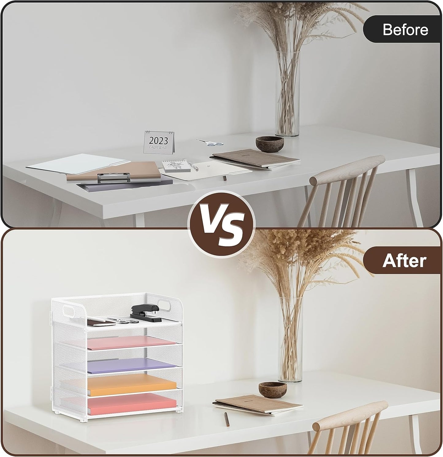 Supeasy 5 Trays Paper Organizer Letter Tray with Handle-Mesh Desk File Organizer, Paper Sorter Desk Organizer for Office, Home or School