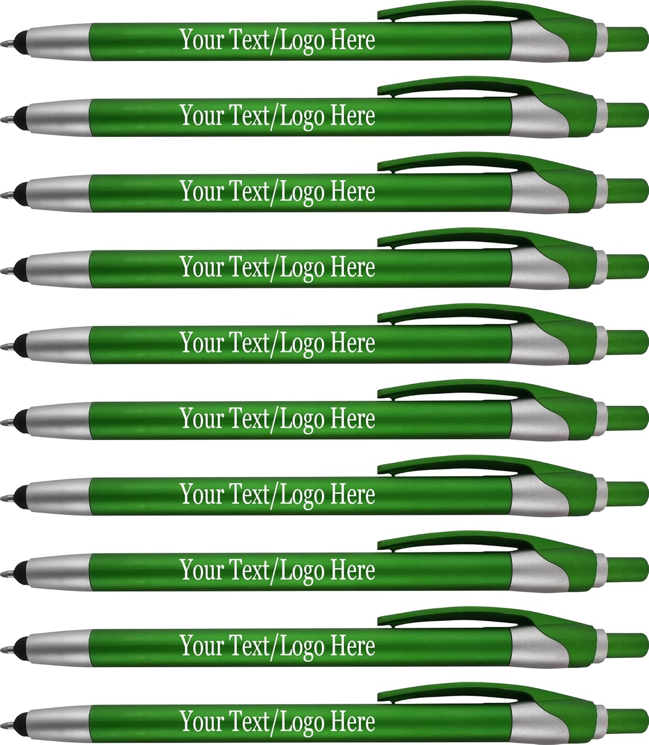 Personalized with Your Custom Logo or Text Pens-Pack of 450- for Marketing, Parties, and Events, 2 in 1 Capacitive Stylus & Ballpoint Pen Compatible with Touchscreen Devices, Black Ink, Green Pens