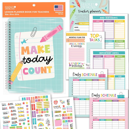 Hadley Designs Teacher Planner 2025-2026 – Undated Teacher Planners, Homeschool Lesson Planner Book For Teachers Must Haves, Lesson Plan Book For Teachers Classroom Supplies & Appreciation Gifts