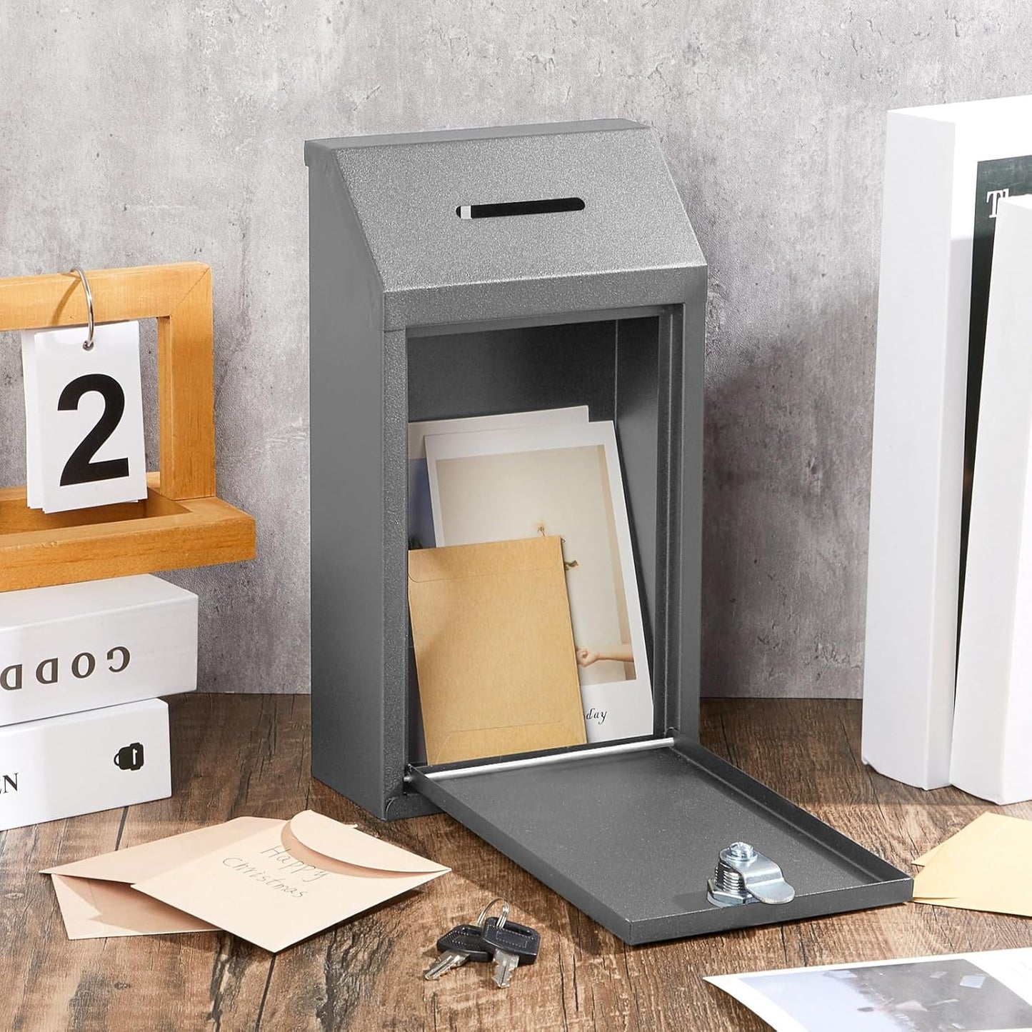 Metal Donation Cash Box Collection Safe Suggestion Box with Lock Wall Mounted Mailbox Delivery Ballot Container for Home Office Outdoor Door