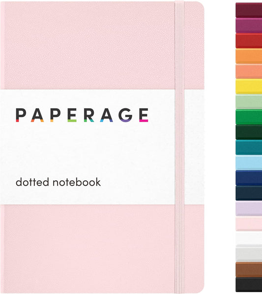 PAPERAGE Dotted Journal Notebook, (Blush), 160 Pages, Medium 5.6 in x 8 in - 100 GSM Thick Paper – Hardcover Journaling Notebook for Work, School & Bullet Journaling