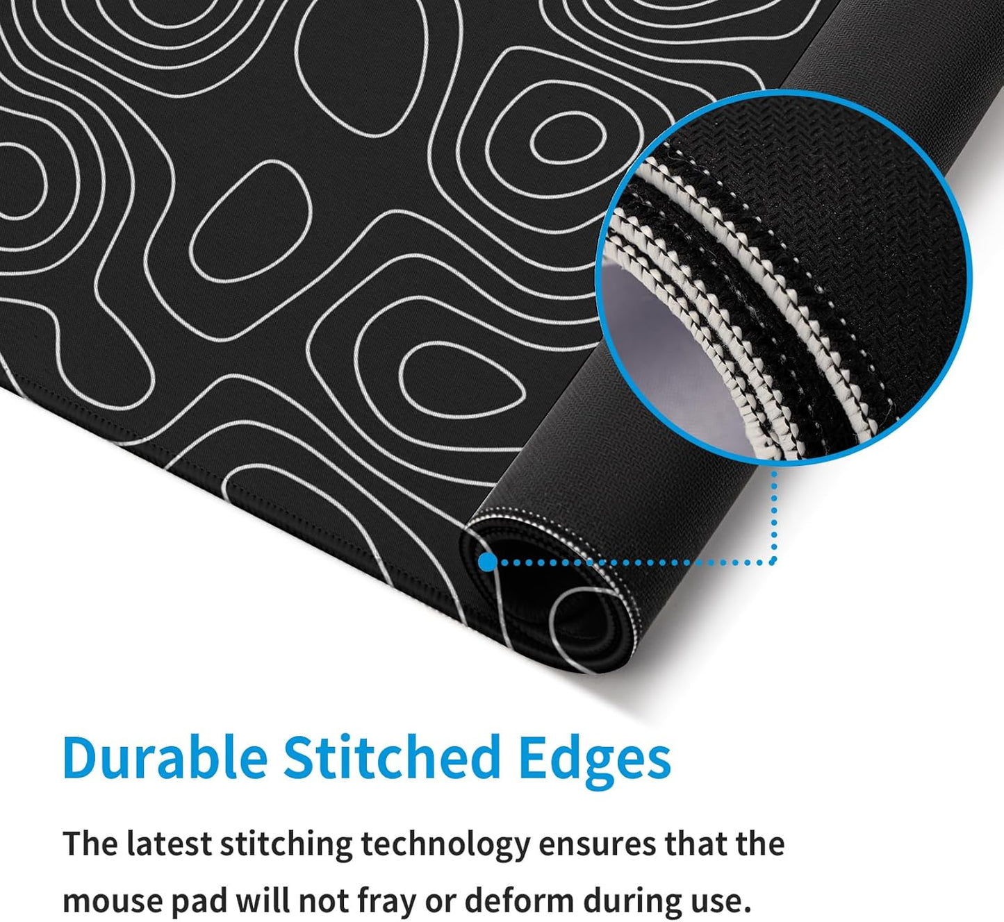 Black Topography Contour Gaming Mouse Pad Large Anime Topographic Map Mousepad Extended Mouse Pad Gaming Big Desk Pad Keyboard Pad with Stitched Edge Non-Slip Rubber Base