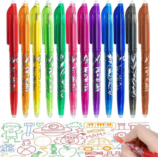 Erasable Gel Pens Multicolor – 12 Pack Smooth Writing Colorful Erasable Pens 0.5mm Fine Tip Quick-Dry Gel Ink Clean Erasing Erasable Marker Pens for Kids Students Adults School