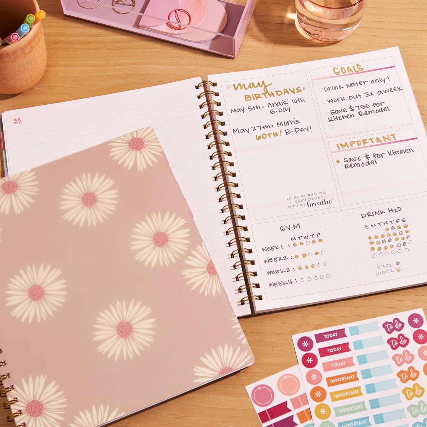 Inspired by Erin Condren Large Undated Planner, 12-Month Customizable Weekly and Monthly Layout, 9" x 11" Size, Premium 100gsm Paper, Includes Stickers and Pocket Folder