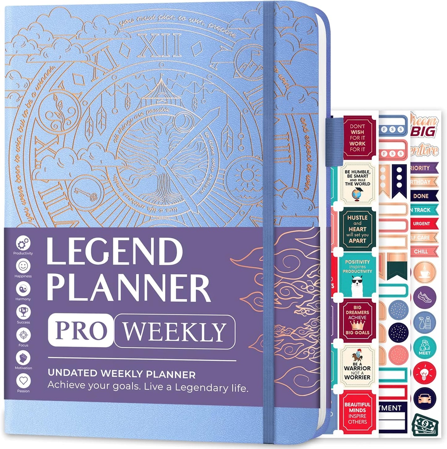 Legend Planner PRO – Deluxe Weekly & Monthly Life Planner to Increase Productivity and Hit Your Goals. Time Management Organizer Notebook – Undated – 7 x 10" Hardcover + Stickers – Periwinkle