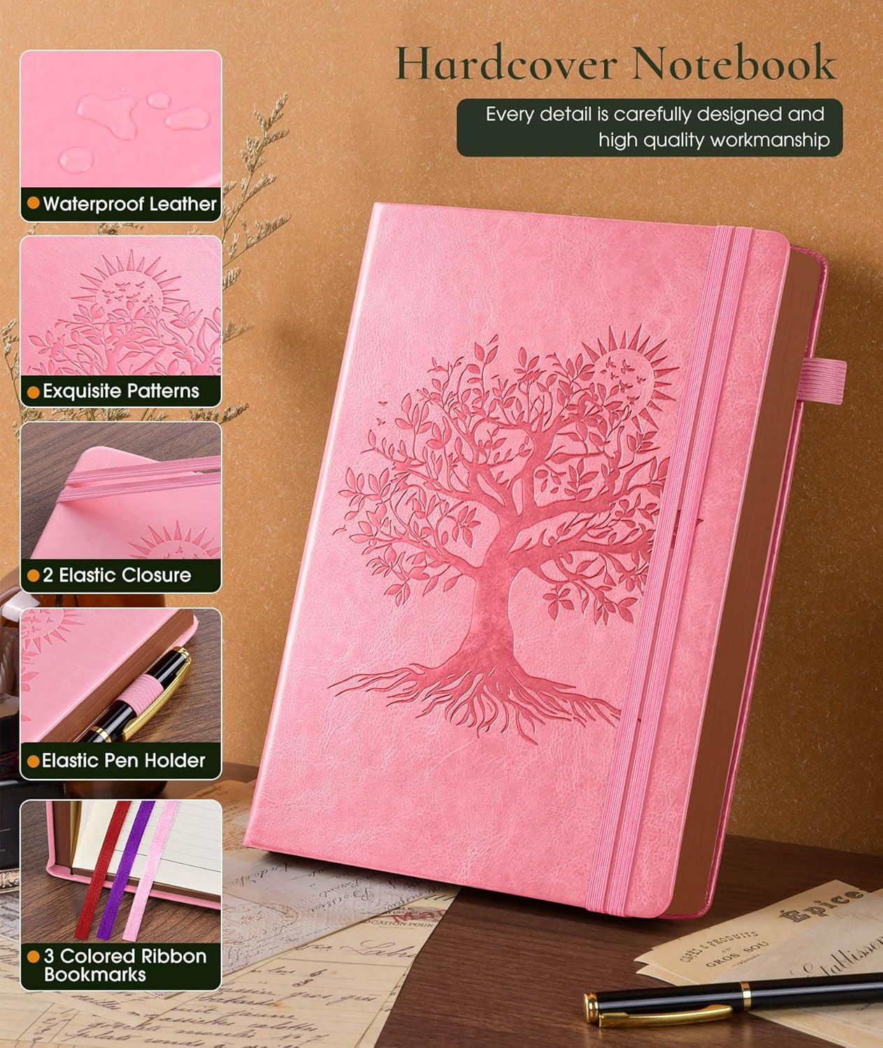 Vintage Leather Journal with 300 Numbered Pages,A4 Lined Journal for Men Women,Daily Journals for Writing,College Ruled Notebook for Work,School,Note taking,Travel Diary,Large (8.5" X 11.3")