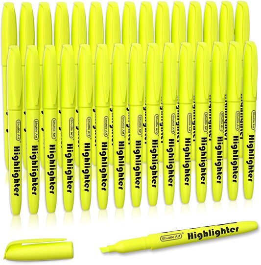 Shuttle Art Yellow Highlighters, 30 Pack Highlighters Bright Colors, Chisel Tip Dry-Quickly Non-Toxic Highlighter markers for Adults Kids Highlighting in Home School Office