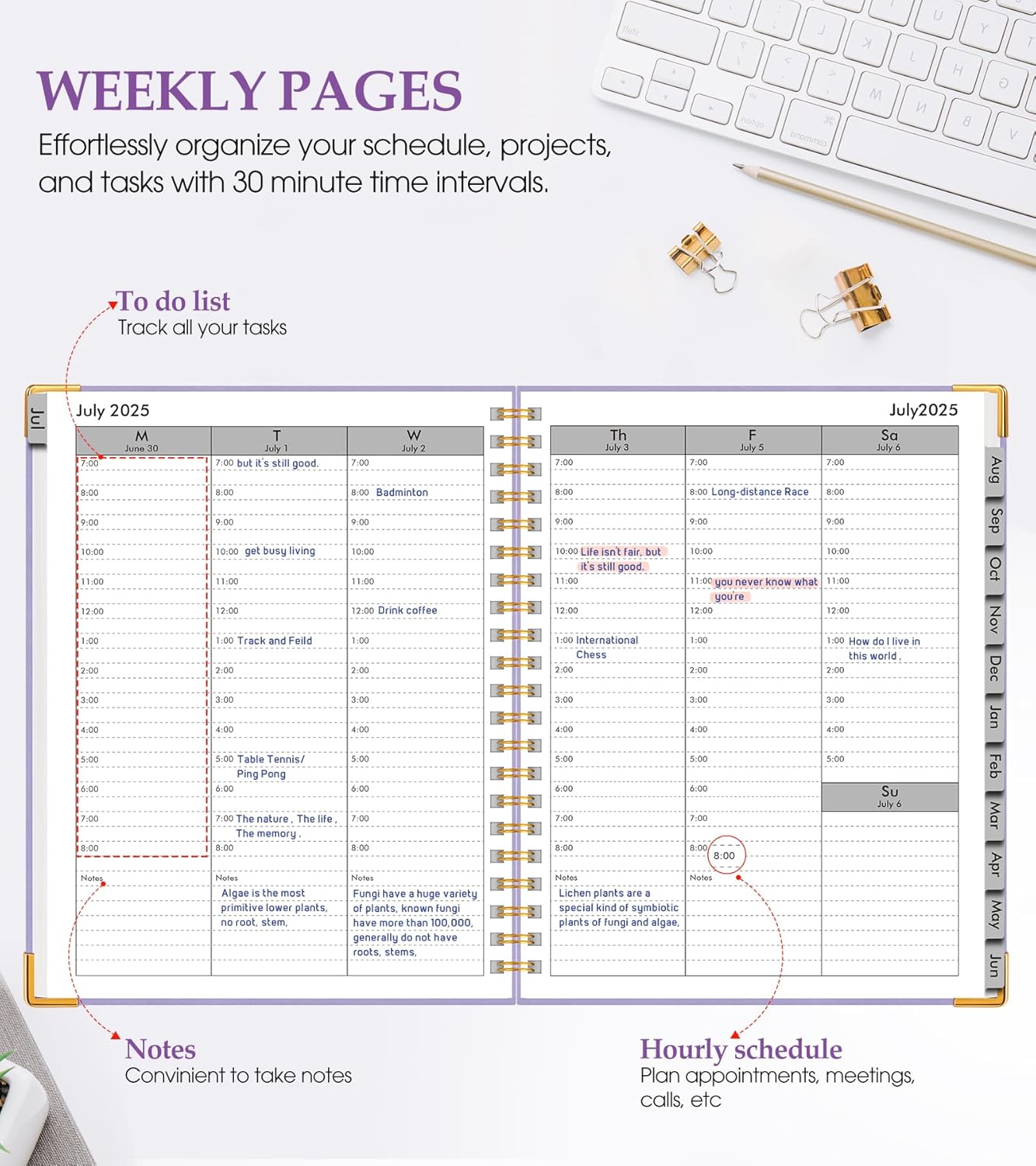 Academic Planner 2025-2026, Weekly and Monthly Calendar Planner from July 2025 - June 2026, 8.5" x 11" Hardcover Leather Hourly Appointment Book with Tabs, Spiral Daily Planners for College School Teacher Student, Purple