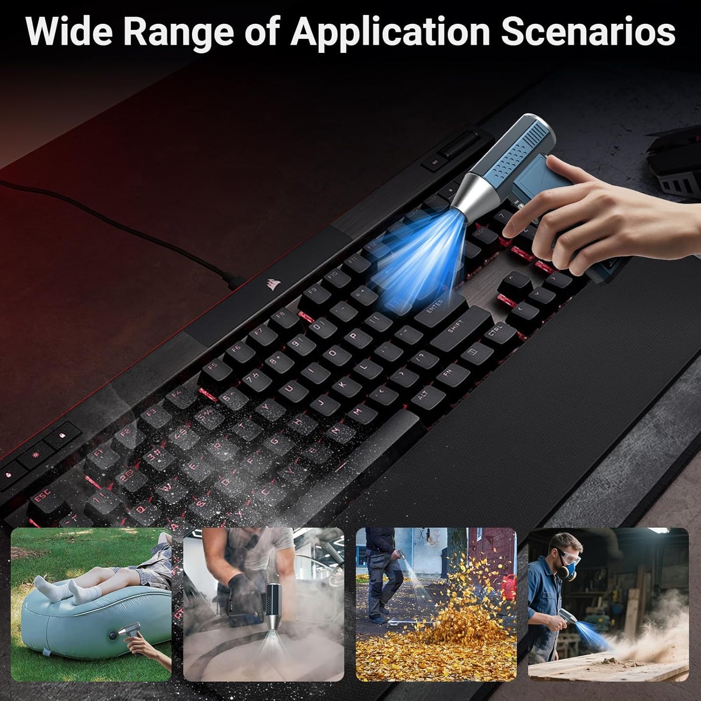 Compressed Air Duster, 380000RPM Powerful Electric Air Duster with LED Light, 4-Gear Rechargeable Mini Blower with Brushless Motor, Jet Dry Blower for Computer, Keyboard, Home, Car, Outdoor