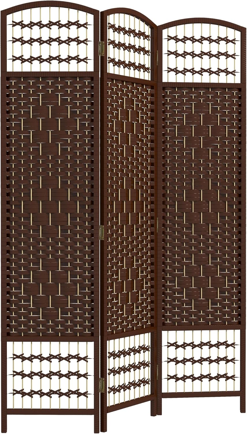 HOMCOM 3 Panel Room Divider, Folding Privacy Screen, 5.6' Room Separator, Wave Fiber Freestanding Partition Wall Divider, Brown