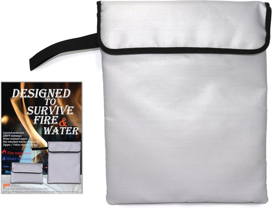 GETGEAR Fireproof Document Bag, Fire and Water resistant Safe Protects legal documents, contract, Birth Certificates, Cash and other Valuables, handle for easy carrying (Large)