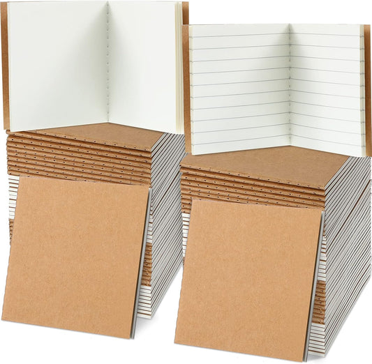 100 Pieces Mini Notebook Bulk Set Small Kraft Paper Blank Lined Journals Pocket Journal Sketchbooks for Kids Drawing Sketchbook Office Supplies 4 x 4 Inch Small Notebooks with 24 Sheets (Blank, Lined)