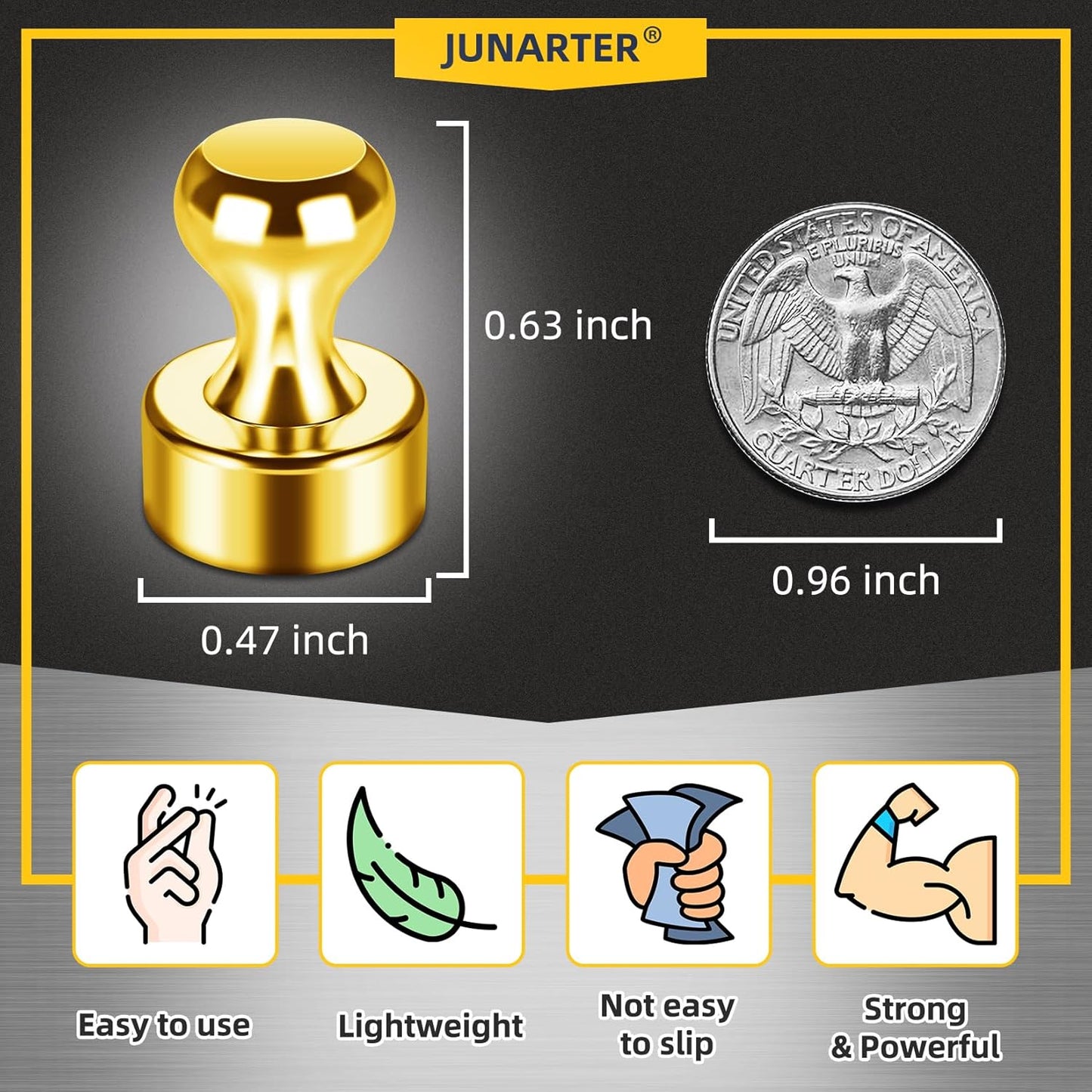 12 Pack Magnetic Push Pins, Gold Fridge Magnets, Whiteboard Magnets, Refrigerator Magnets Strong, Dry Erase Board Magnets for Fridge, Whiteboard, Office, Classroom, Kitchen, Map