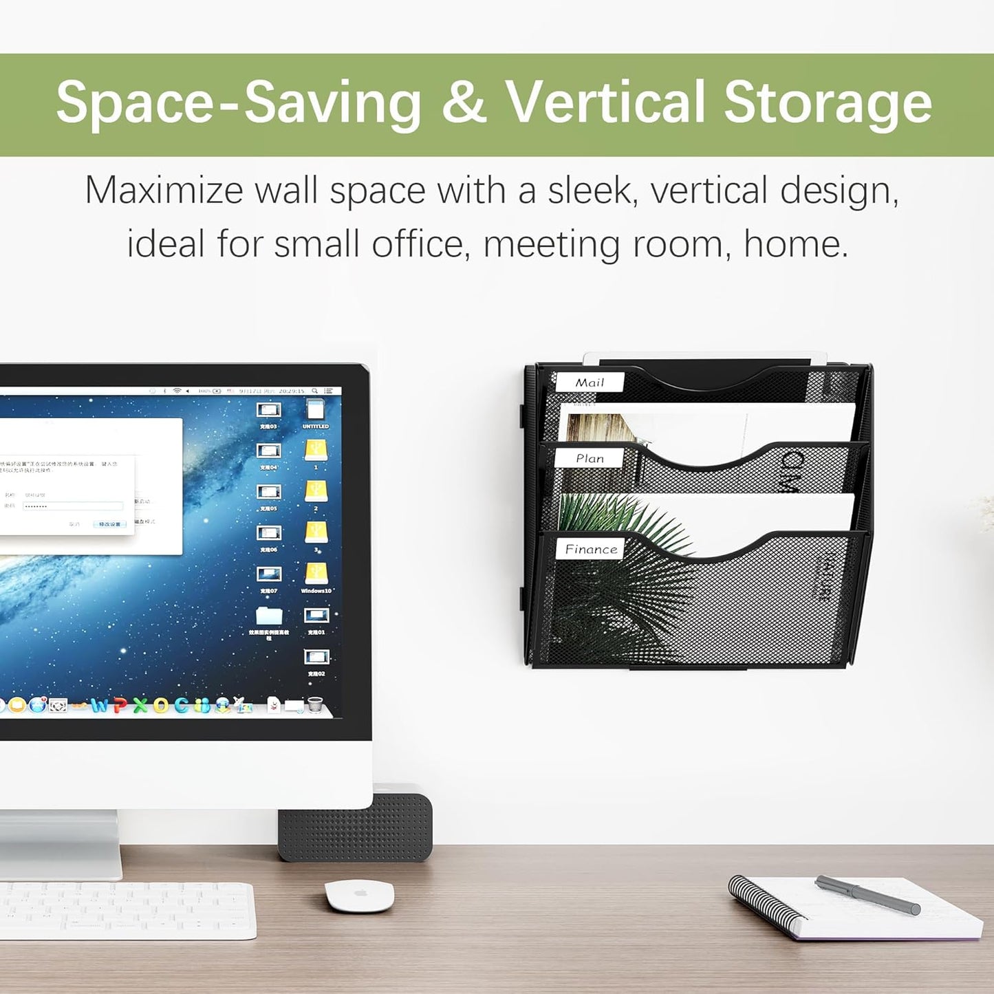 EasyPAG Wall File Holder Organizer 3 Pocket Mesh Hanging Wall Mounted Document Paper Folder Filing Magazine Rack with Nametag Label for Office Home School, Black