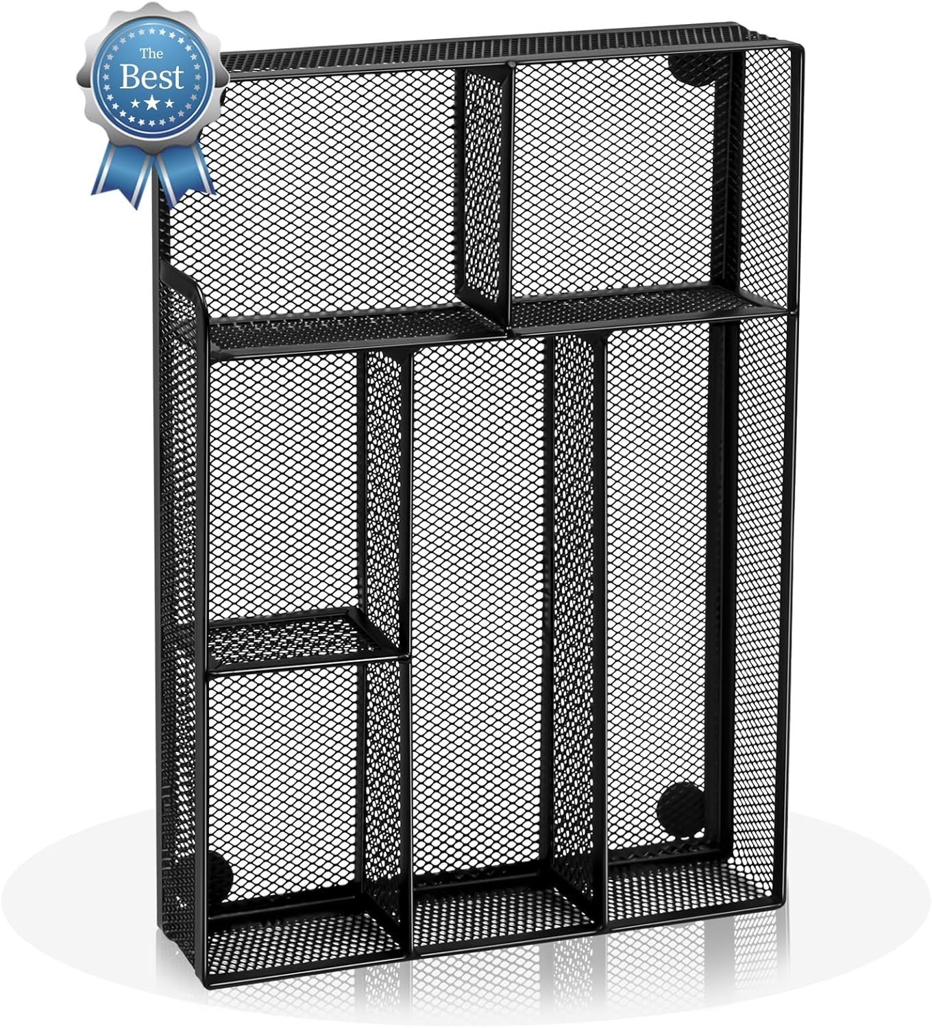 Desk Drawer Organizer, Office Drawer Divider Organizer Tray with 6 Compartments, Metal Mesh Desktop Organization and Accessories for Stationery Makeup Kitchen Toolroom School ＆Office, 12.6x8.27x1.6 in