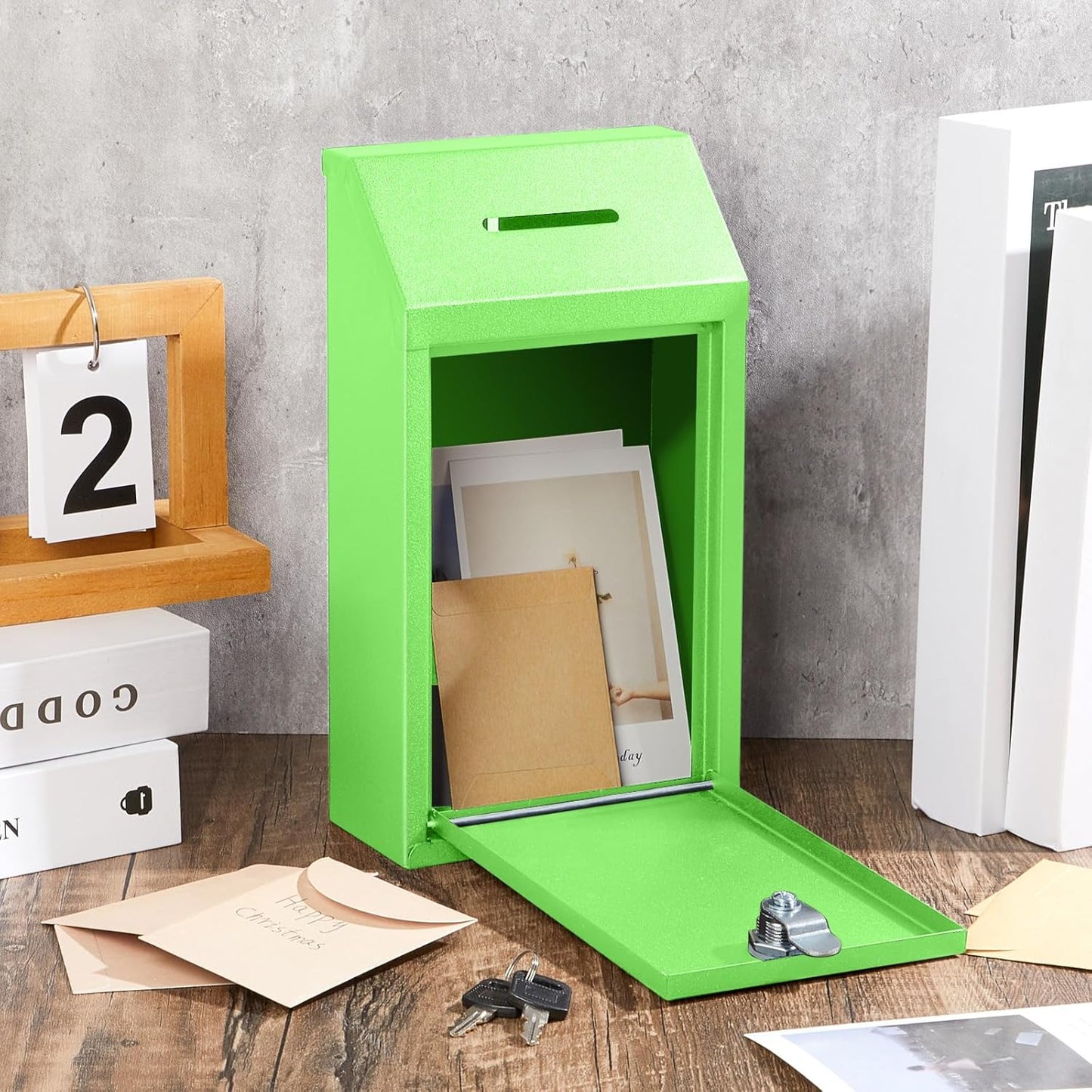 Metal Donation Cash Box Collection Safe Suggestion Box with Lock Wall Mounted Mailbox Delivery Ballot Container for Home Office Outdoor Door