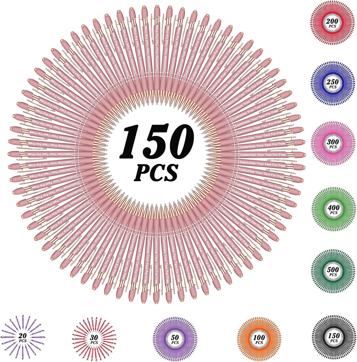 Max 500 Pcs Personalized Pens Bulk, Custom Pens with Free Engraving, Customized Stylus Tip Ballpoint Pen with Your Name Massage Text for School Office Business Graduation Anniversaries-150 Packs