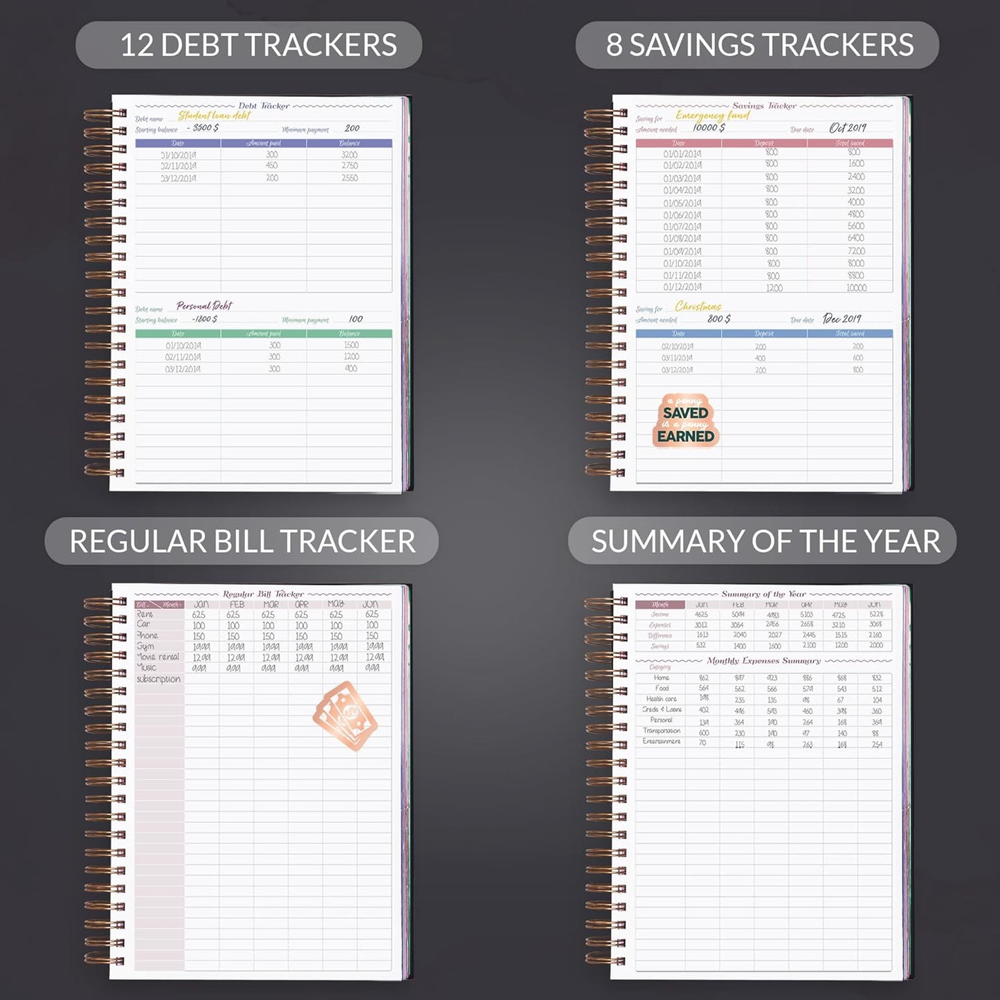 GoGirl Budget Planner & Monthly Bill Organizer – Monthly Financial Book with Pockets. Expense Tracker Notebook Journal, Large (Black)