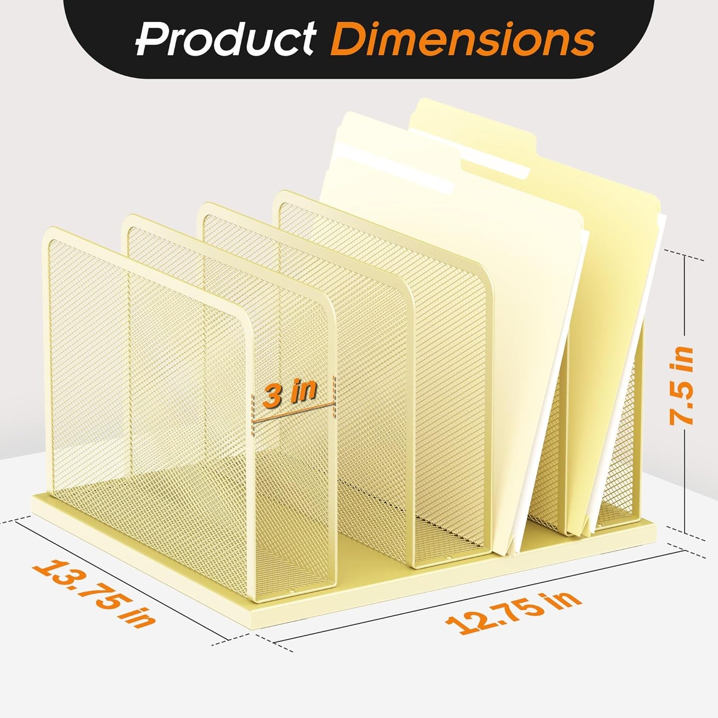 Kuntine.B Desk File Organizer Upright Mesh Desktop Organizer File Sorter Office Organization File Holder for Home, Office & Classroom (Gold, 1 Pack 5-Section)