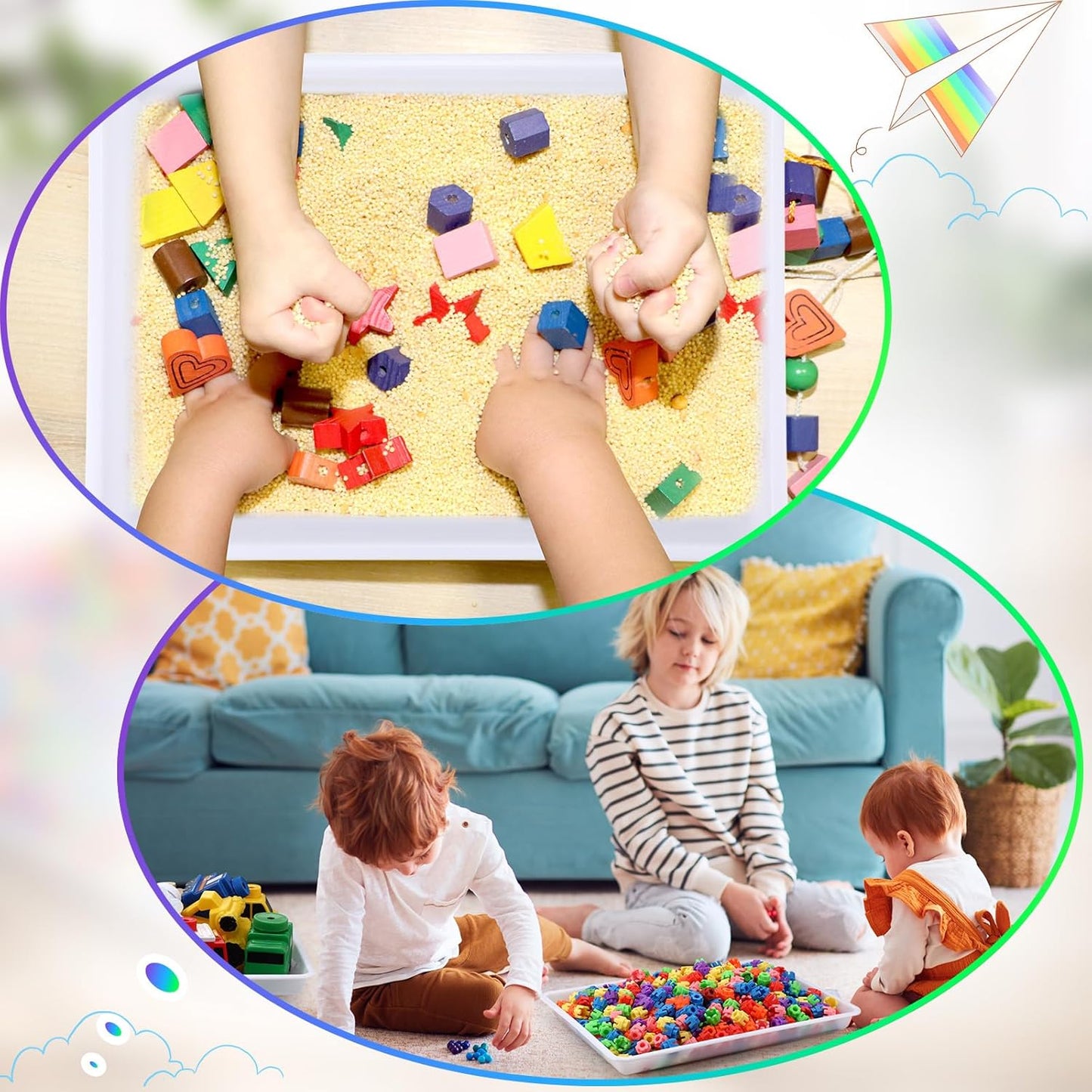 Maitys 15 Pcs Flat Plastic Trays 16.1 x 11.8'' Sensory Storage Tray Paper Stackable Classroom Bins for Office Home Organizer Arts and Crafts Supplies(White)