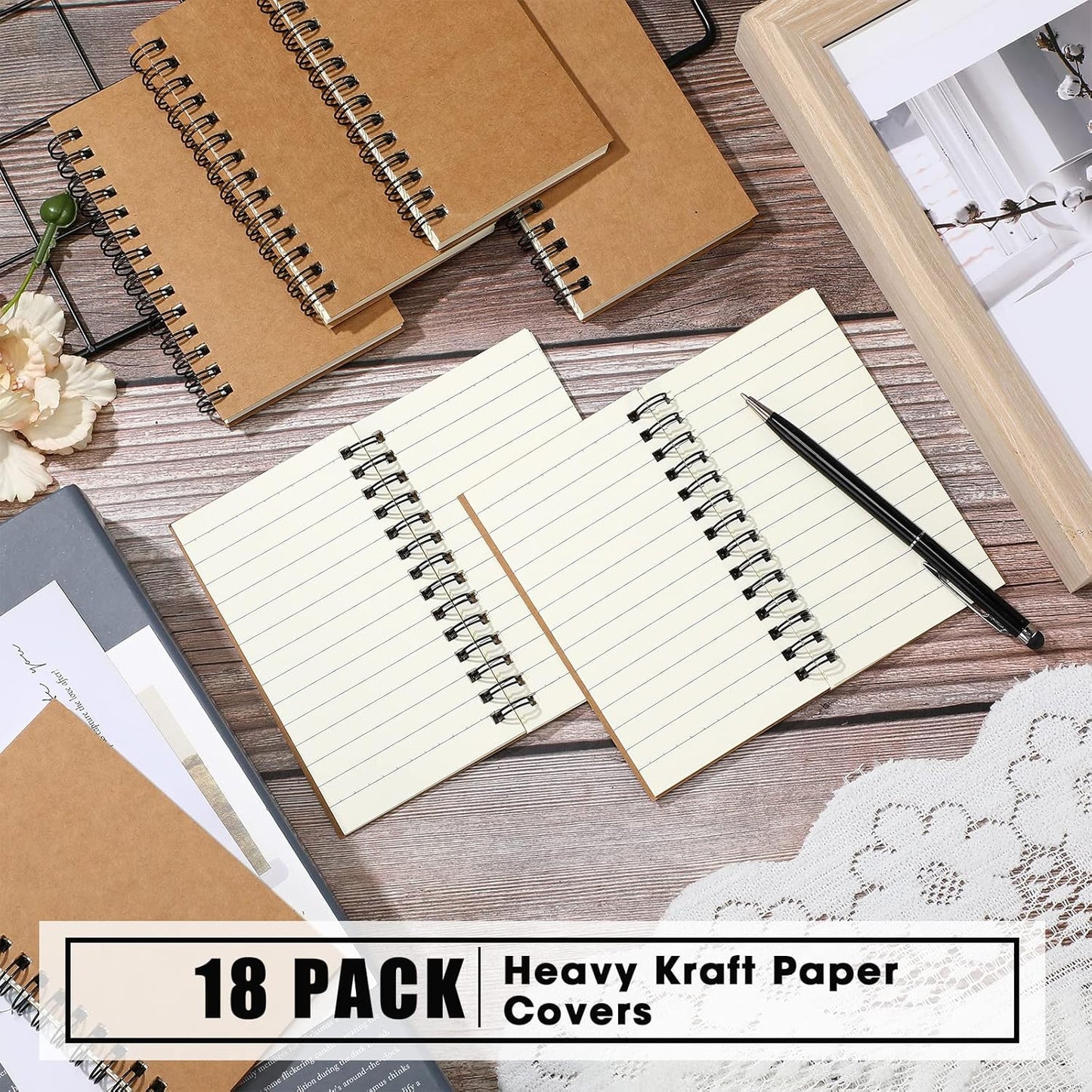 Jutom 18 Pcs Small Spiral Notebooks Memo Pads 3x5 Bulk Small Pocket Notebooks Mini Notepads with Lined Pages Mini Journals for Office Back to School Work Writing Supplies, 120 Pages (Kraft Color)