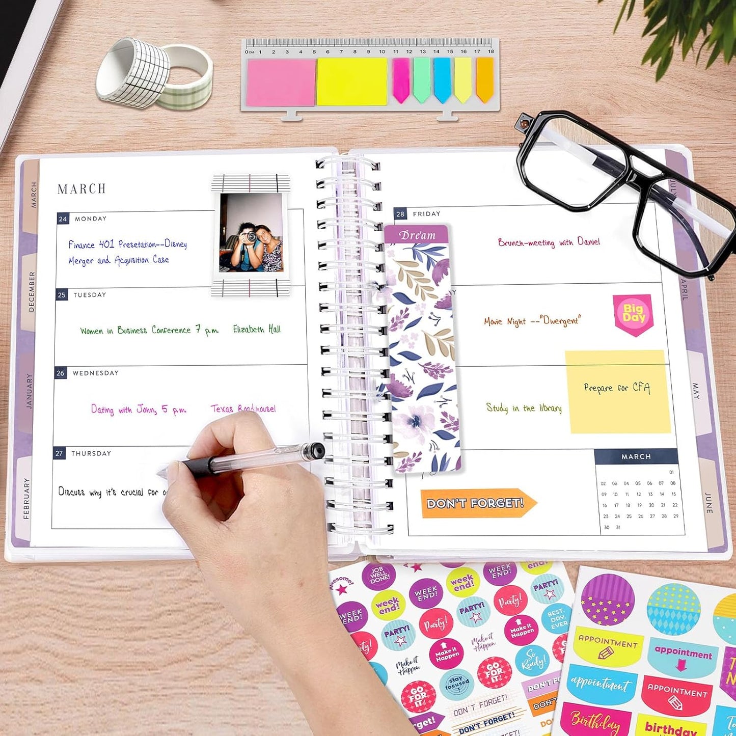 Planner 2025-2026, 18 Months Large Academic Daily Weekly Monthly Planner Organizer, July. 2025 - Dec. 2026, 8.5x9.8" Agenda with Page Tabs, Separator Page, Pocket Folder, Bookmark, Stickers & Sticky Note Set