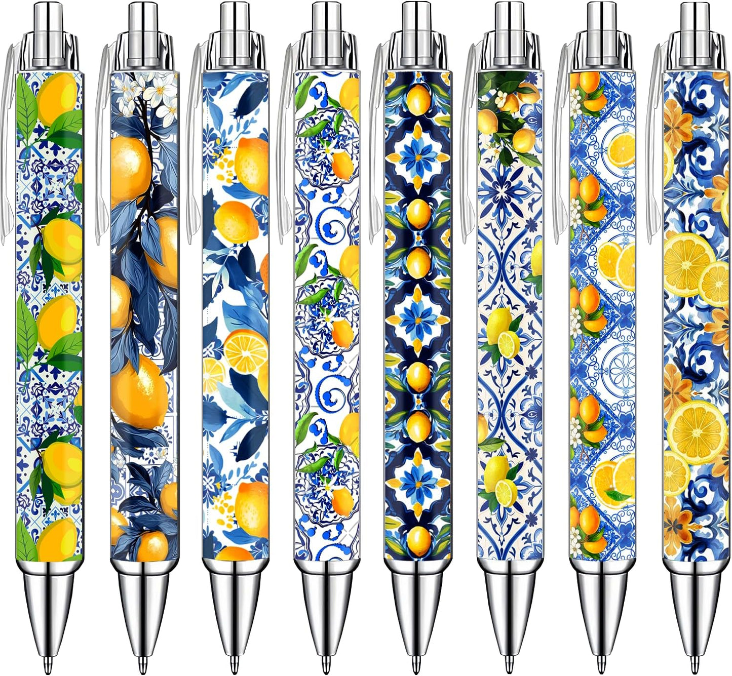 Capri Lemon Pens Set – Mediterranean-Inspired Ballpoint Pens for Girls, Students, and Stationery Lovers – Smooth Writing Pens for School, Journaling, or Gifts – Bright and Elegant Design, 8 Pack
