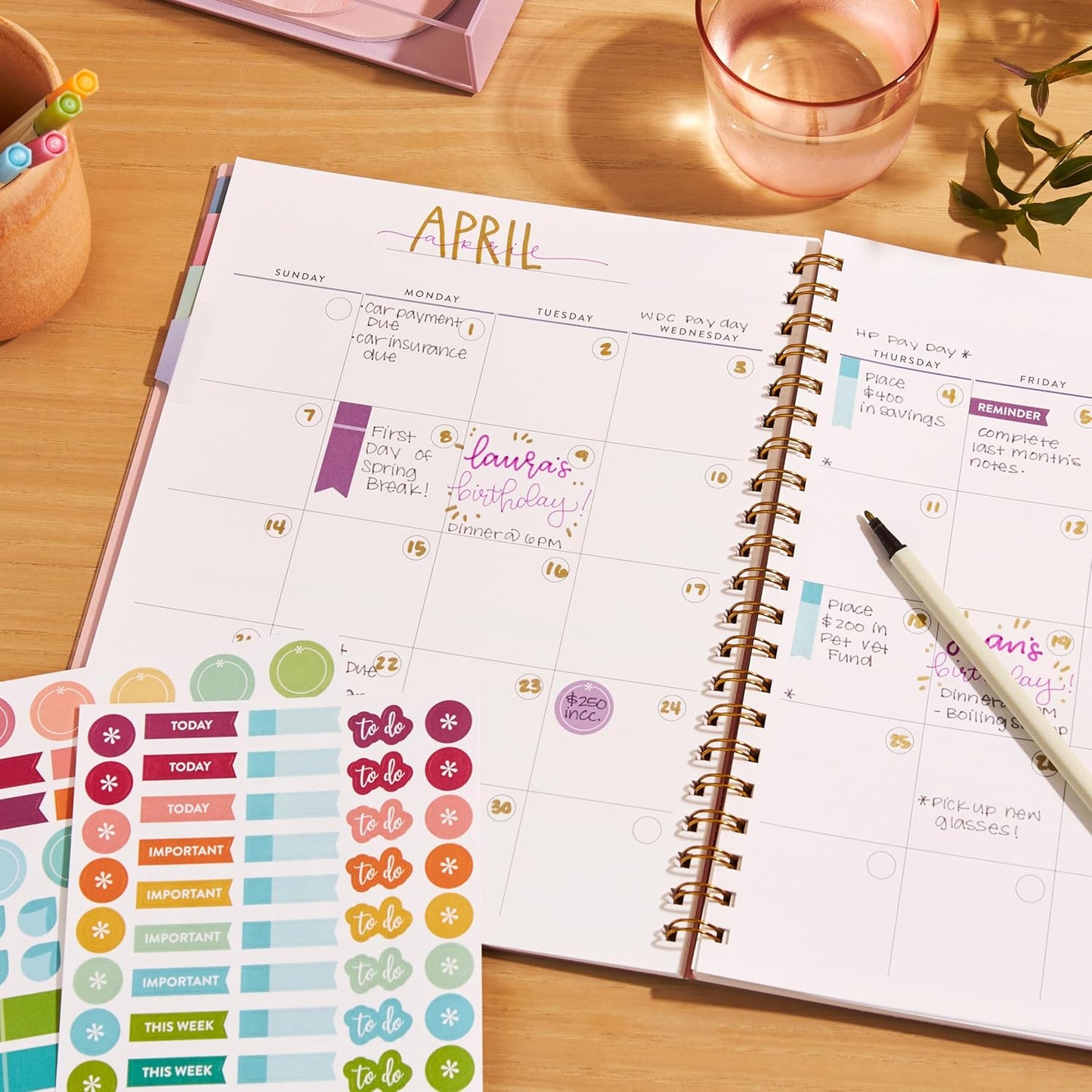 Inspired by Erin Condren Large Undated Planner, 12-Month Customizable Weekly and Monthly Layout, 9" x 11" Size, Premium 100gsm Paper, Includes Stickers and Pocket Folder