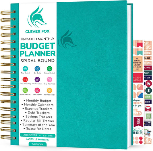 Clever Fox Budget Planner – Coiled Finance Book, Monthly Financial Journal, Budgeting Organizer & Expense Tracker Notebook, 8.5x9.5″ (Turquoise)