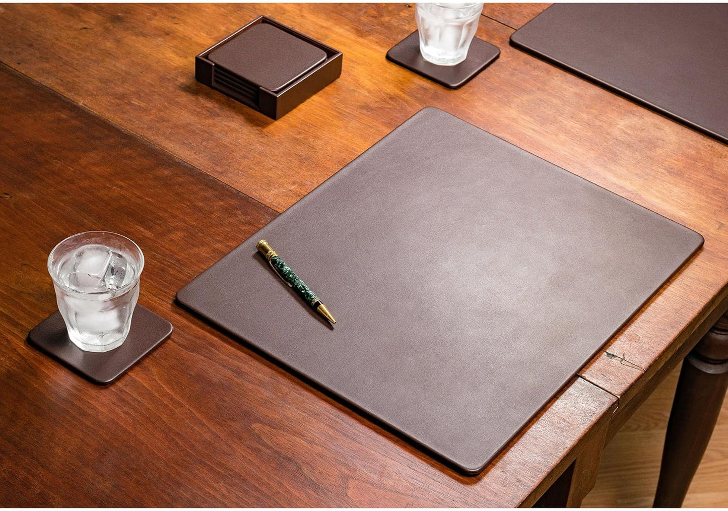 Dacasso 17" x 14" Brown Leatherette Luxury Conference Pad - Leather Desk Blotter for Writing - Boardroom Organization & Executive Table Decor