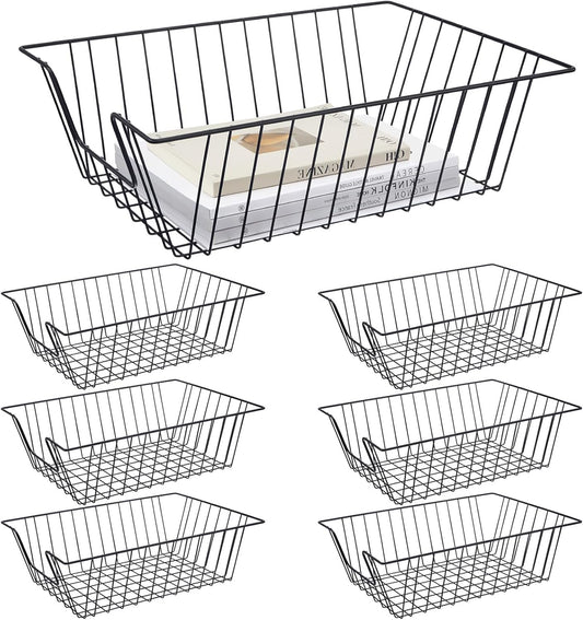 Yeaqee 6 Pcs Letter Tray Wire Paper Trays Stackable File Desk Organizer Metal File Paper Holder Basket for Desk Desktop Letter Storage for Office Home Classroom School(17'' x 12'' x 5 '',Black)
