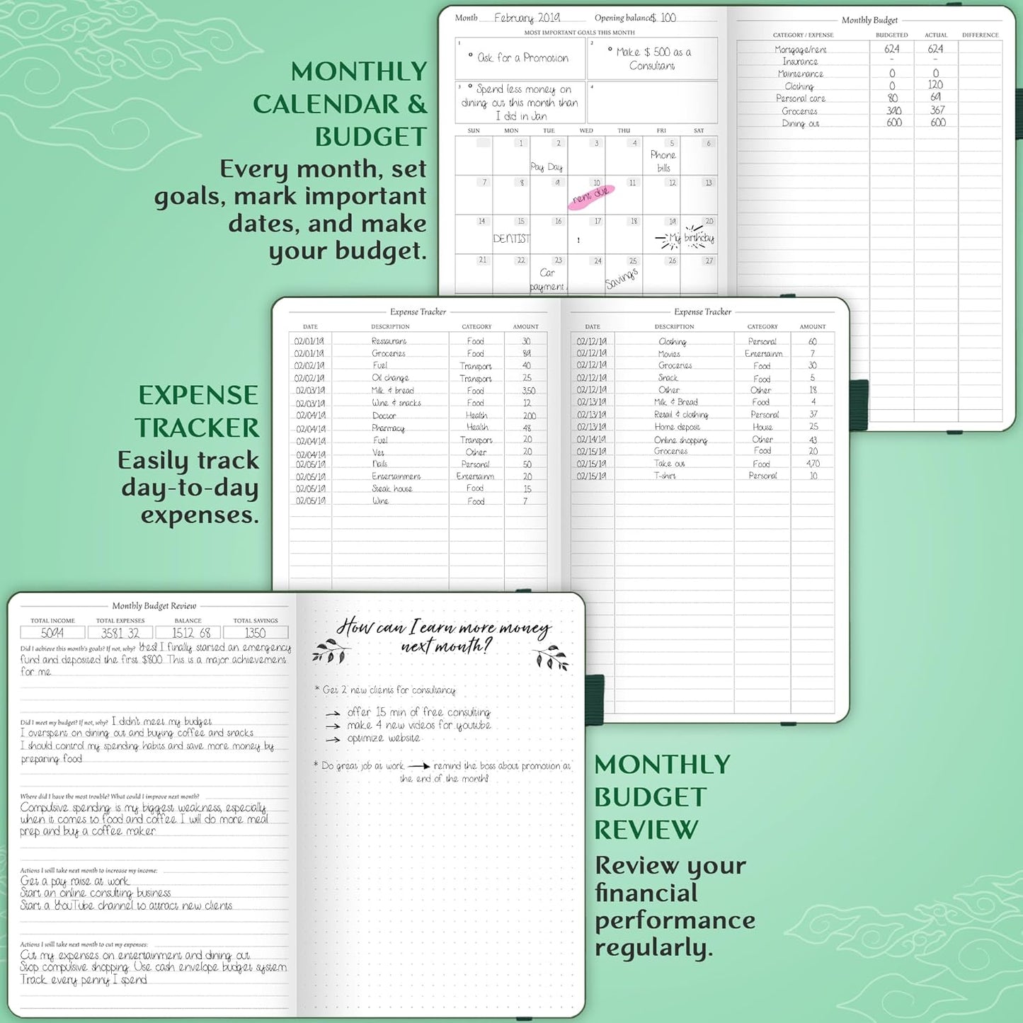 Legend Budget Planner – Financial Organizer Book. Money Account & Expense Tracker Notebook Journal for Household Monthly Budgeting (Dark Green)