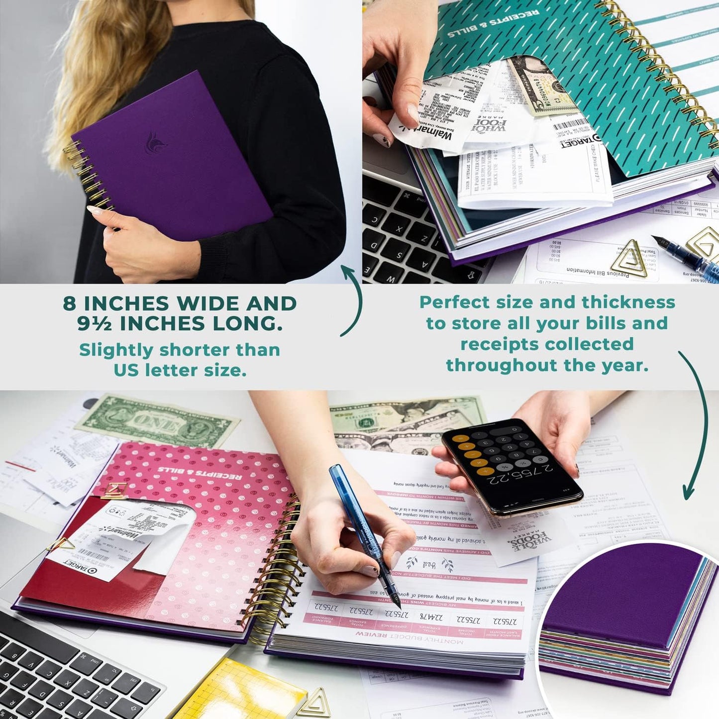 Clever Fox Budget Planner & Monthly Bill Organizer with Pockets. Expense Tracker, Budgeting Journal & Financial Book. Large, 8x9.5" (Purple)