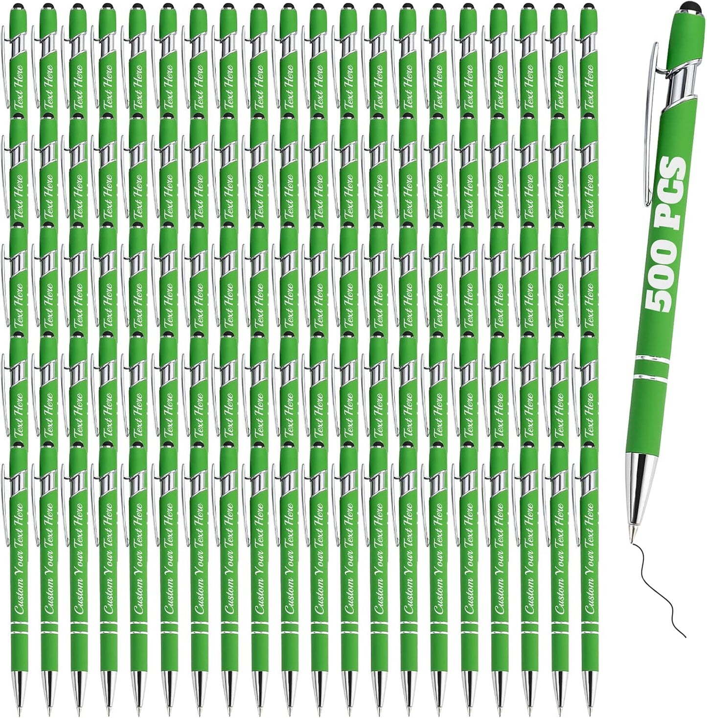 Personalized Pens Bulk 500 with Name Custom Engraving Ballpoint Pens with Stylus Tip Customized Smooth Writing Pens Personalized Gifts for Anniversary Birthday or Graduation(Light Green,Black Ink)