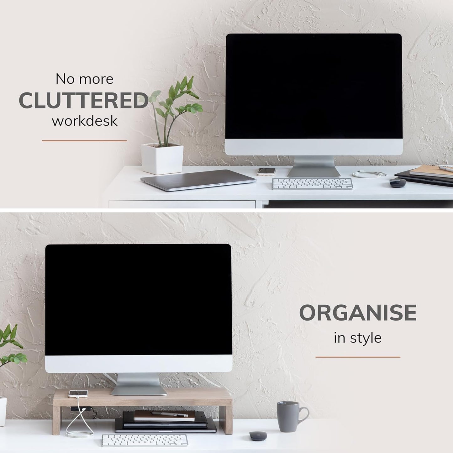 Anji Mountain Wooden Monitor Stand - Elegant Monitor Riser, Perfect Monitor Stand for Desk Organization, Durable Wood Construction monitor stands, Enhances Ergonomics and Workspace Efficiency,Biscotti