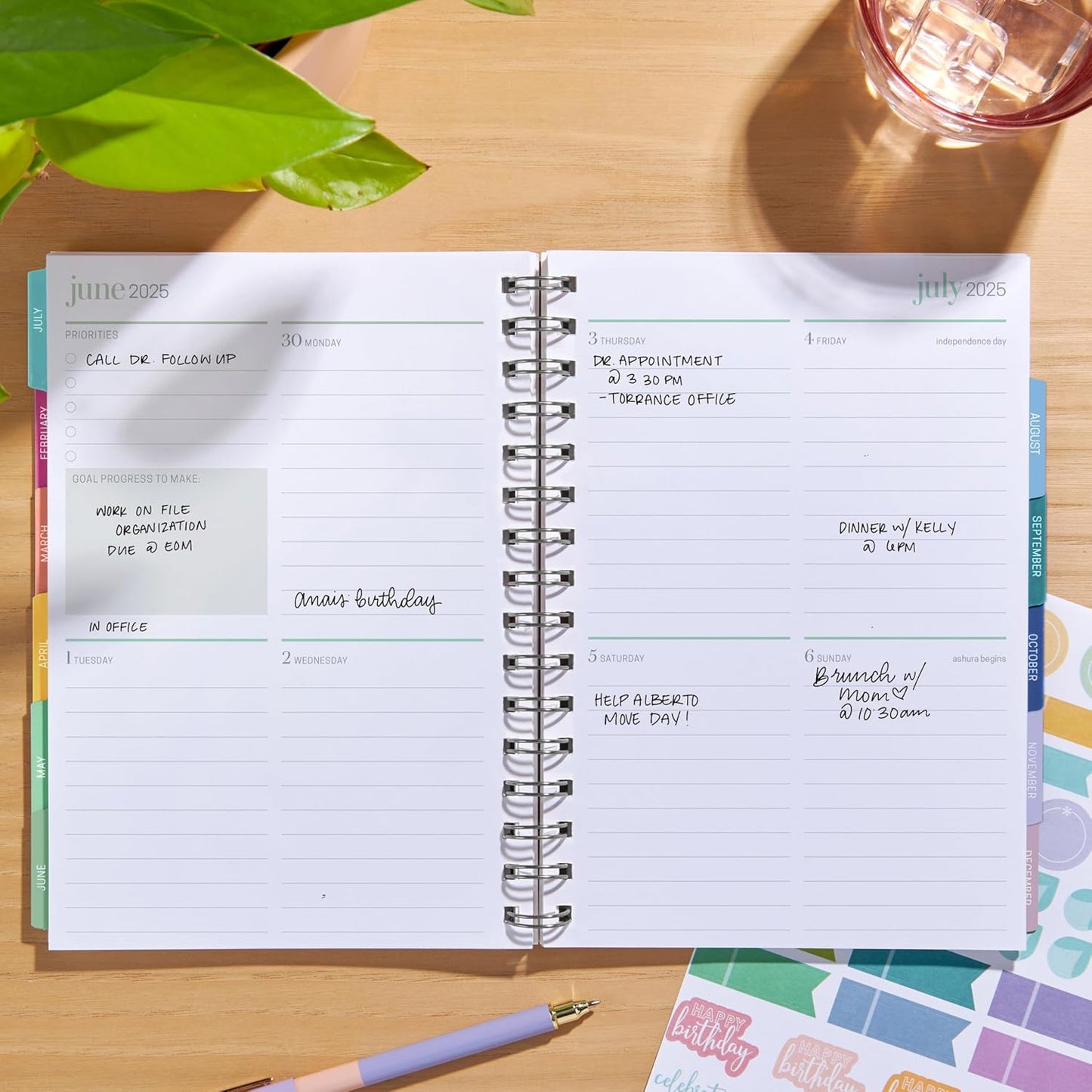 Inspired by Erin Condren A5 Undated Weekly & Daily Planner – 12-Month Spiral Agenda, Non-Dated Monthly Planner with Stickers, Petal Party Design (January 2025 - December 2025)