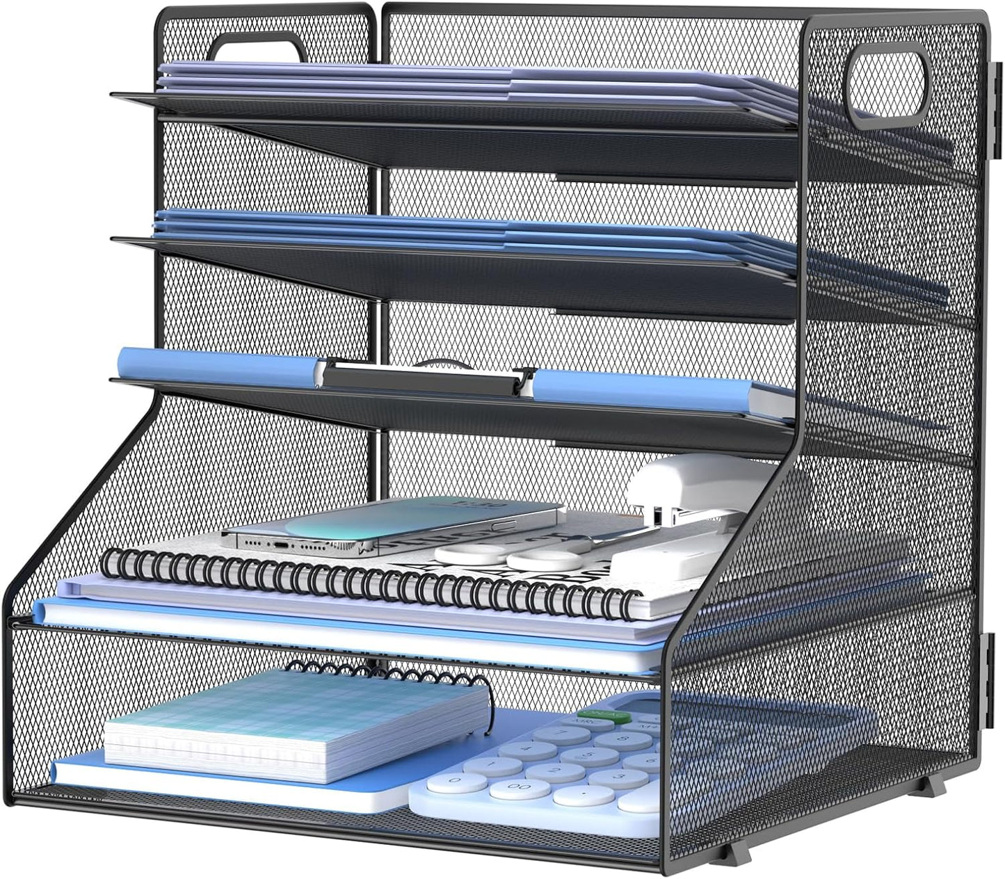 SUPEASY 5-Tier Desk File Organizer, Metal Letter Paper Tray, Desk Organizers and Accessories for Home Office Supplies, Black