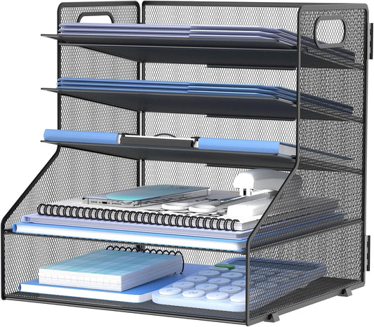 SUPEASY 5-Tier Desk File Organizer, Metal Letter Paper Tray, Desk Organizers and Accessories for Home Office Supplies, Black