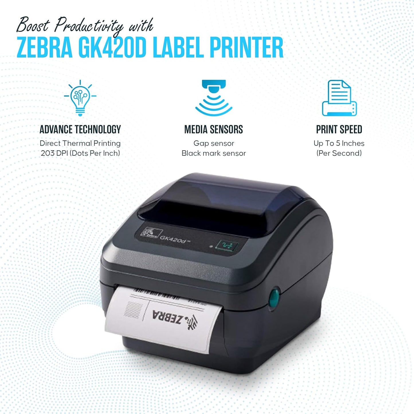 GK420D Zebra Direct Thermal Label & Barcode Printer - Parallel/USB Connectivity- 1 Year Warranty - Comes with 24V, 4x6 Label Roll, USB 2.0 Cable & Microfiber Cleaning Cloth