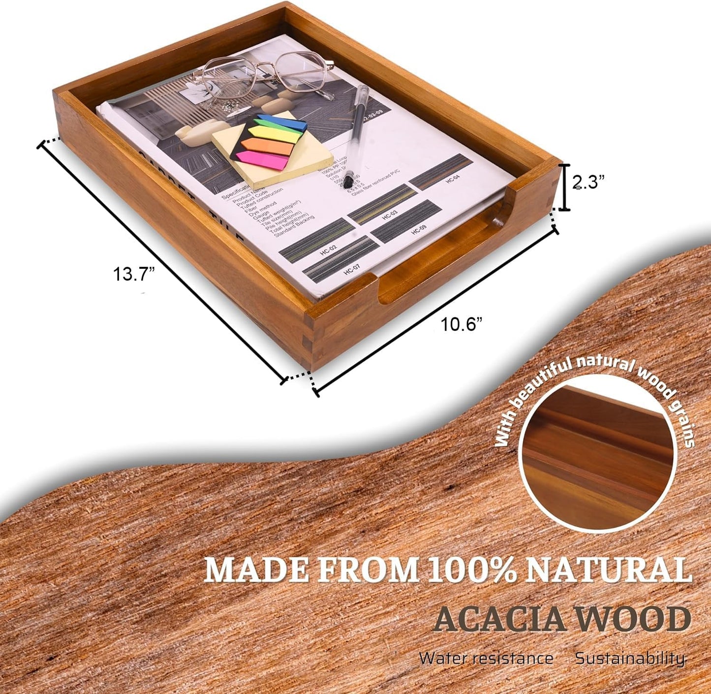 KOLWOVEN Wood Letter Tray -Load Documents Tray for Office Desktop Organizer - Desk Magazine, File, Folder, Paper Holder - Paper Document File Tray Front Drak Brown