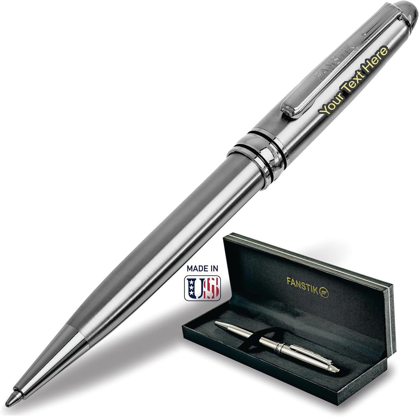 Customized BallPoint pen with name (MADE IN USA), stainless steel, Silver, luxury engraved pen personalized for men and for women. (BallPoint Silver)