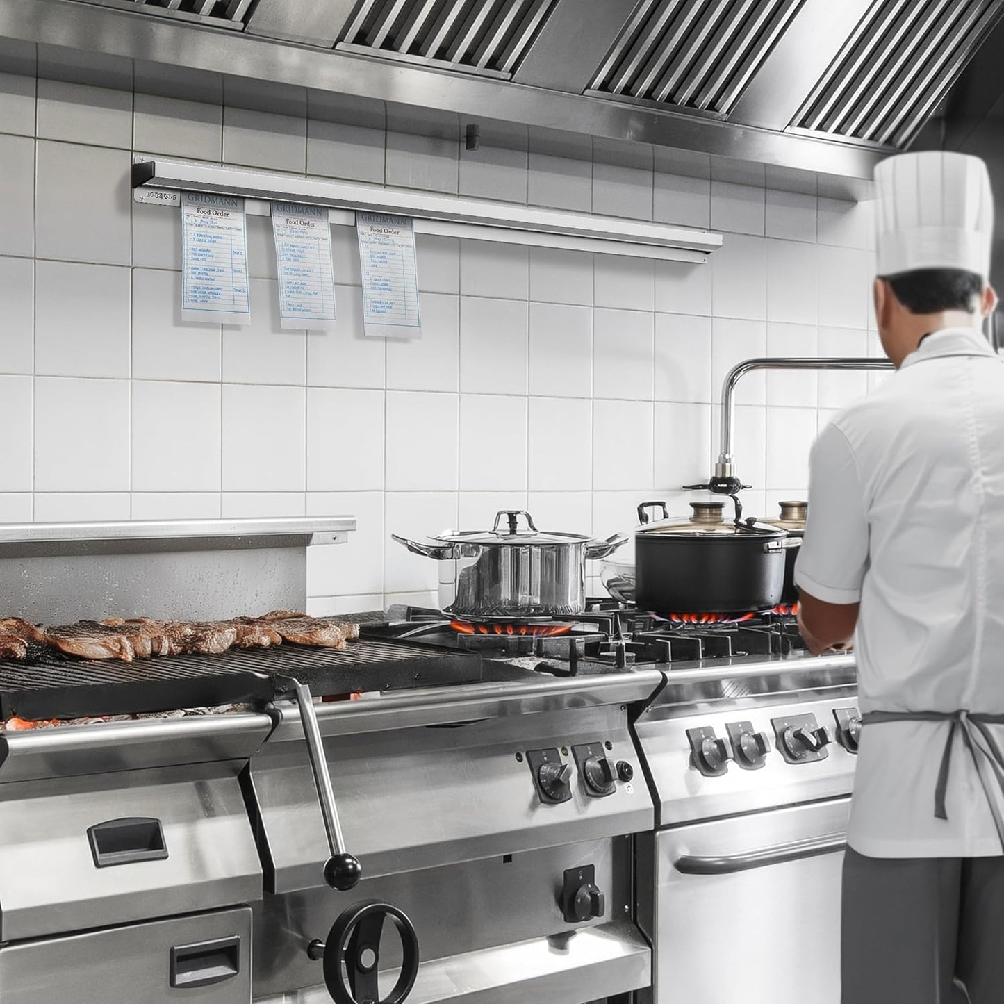 GRIDMANN 44-inch Slide Check Rack, Aluminum Restaurant Ticket Holder for Commercial Kitchen Food Orders