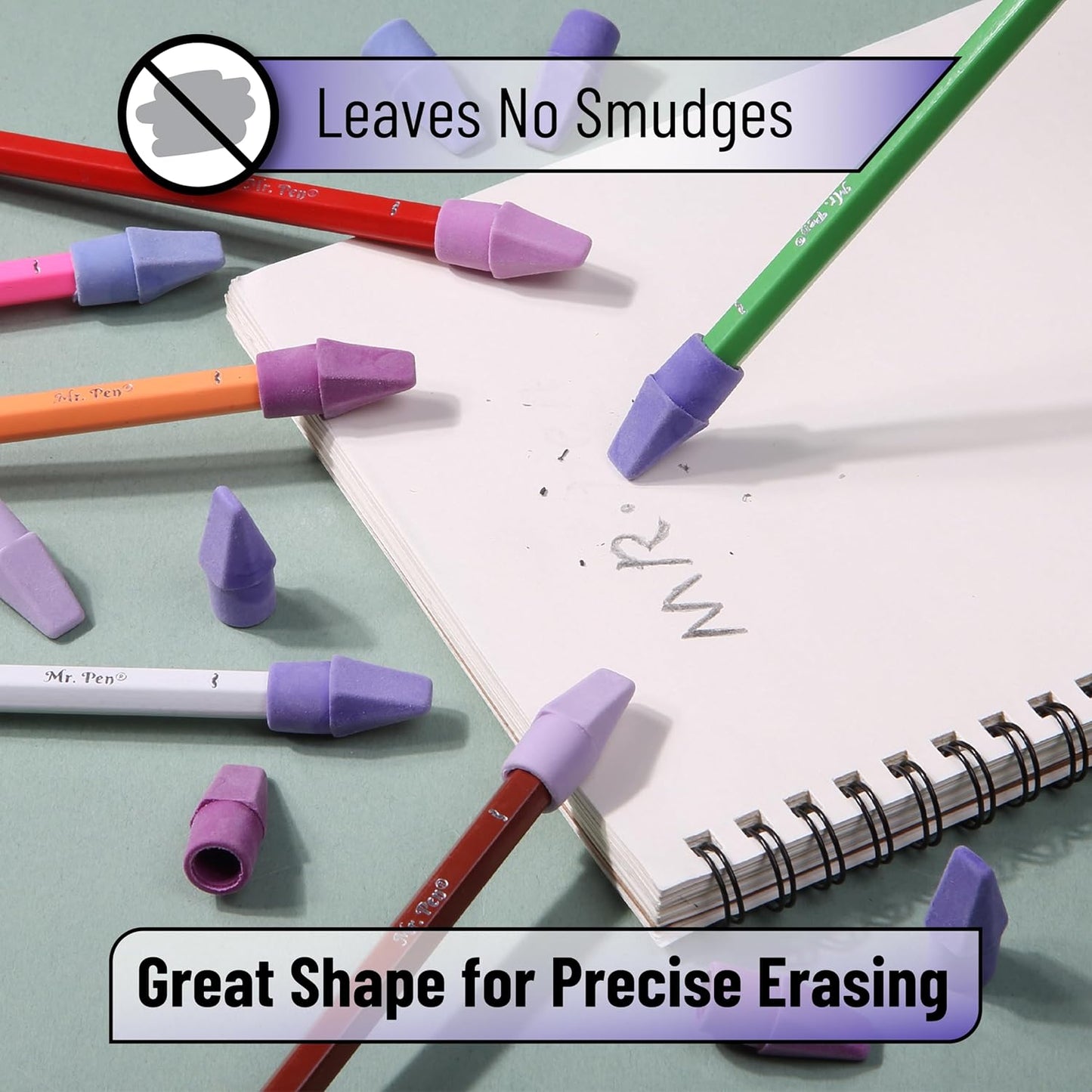 Mr. Pen- Pencil Top Erasers, 120 Pack, 6 Different Purple Shade Colors, Latex-Free & No Smudge Pencil Eraser Tops, Back to School Supplies